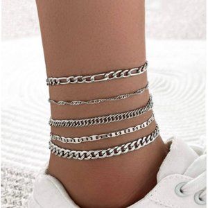 5pc Silver Chain Link Bracelet Set